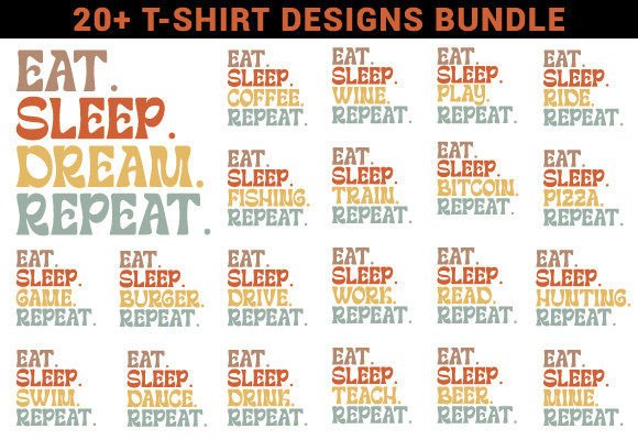 Eat Sleep Repeat Svg Typography Bundle for Graphics & Crafts