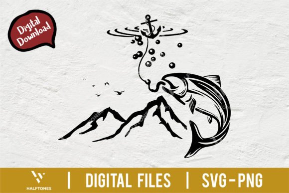Mountain Scene Fishing Lover Graphics for Local Crafts